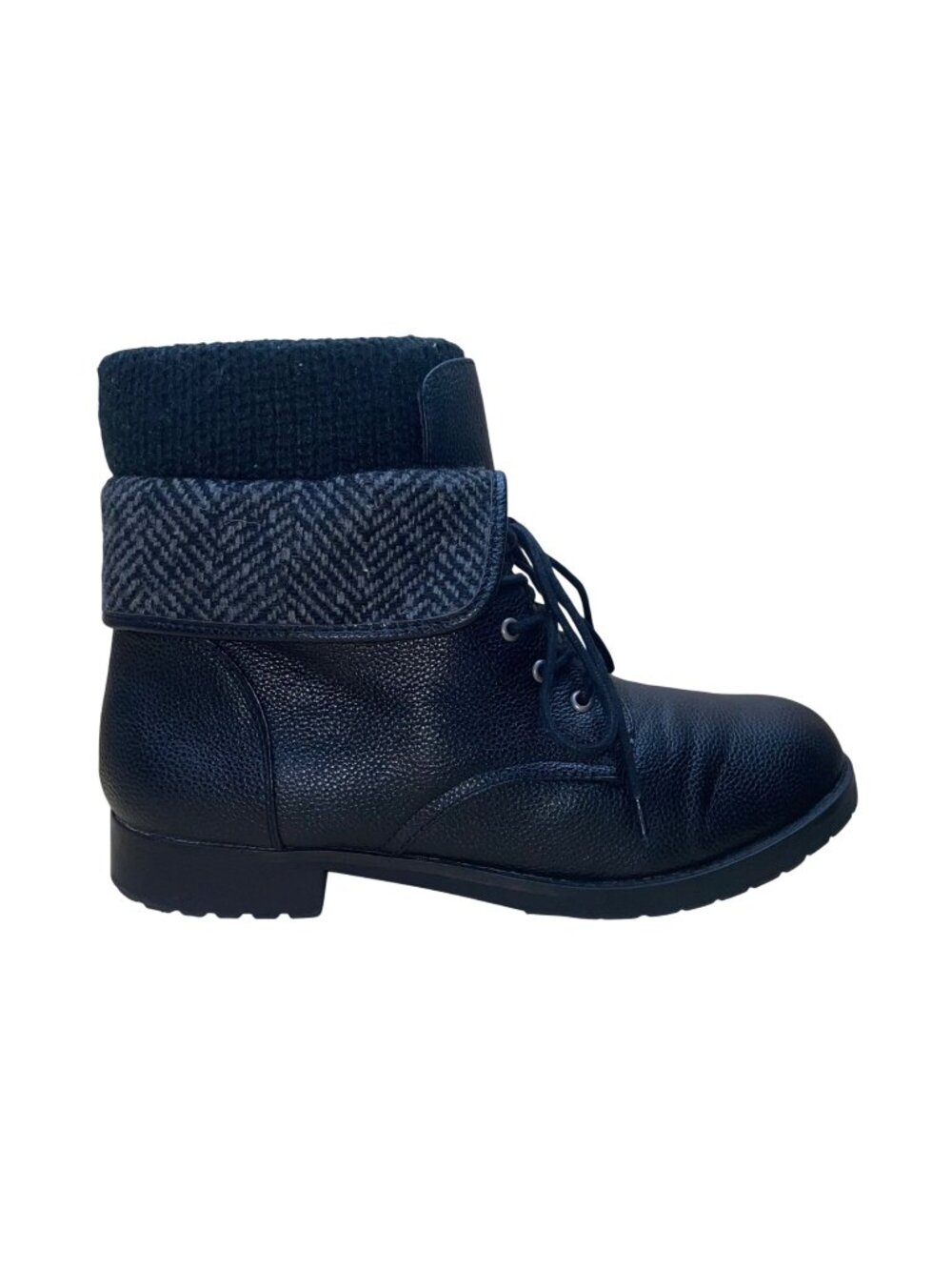 Torrid Women’s Black Faux Leather Side Zipper Fold-Over Ankle Boots Size 12W - Picture 1 of 10